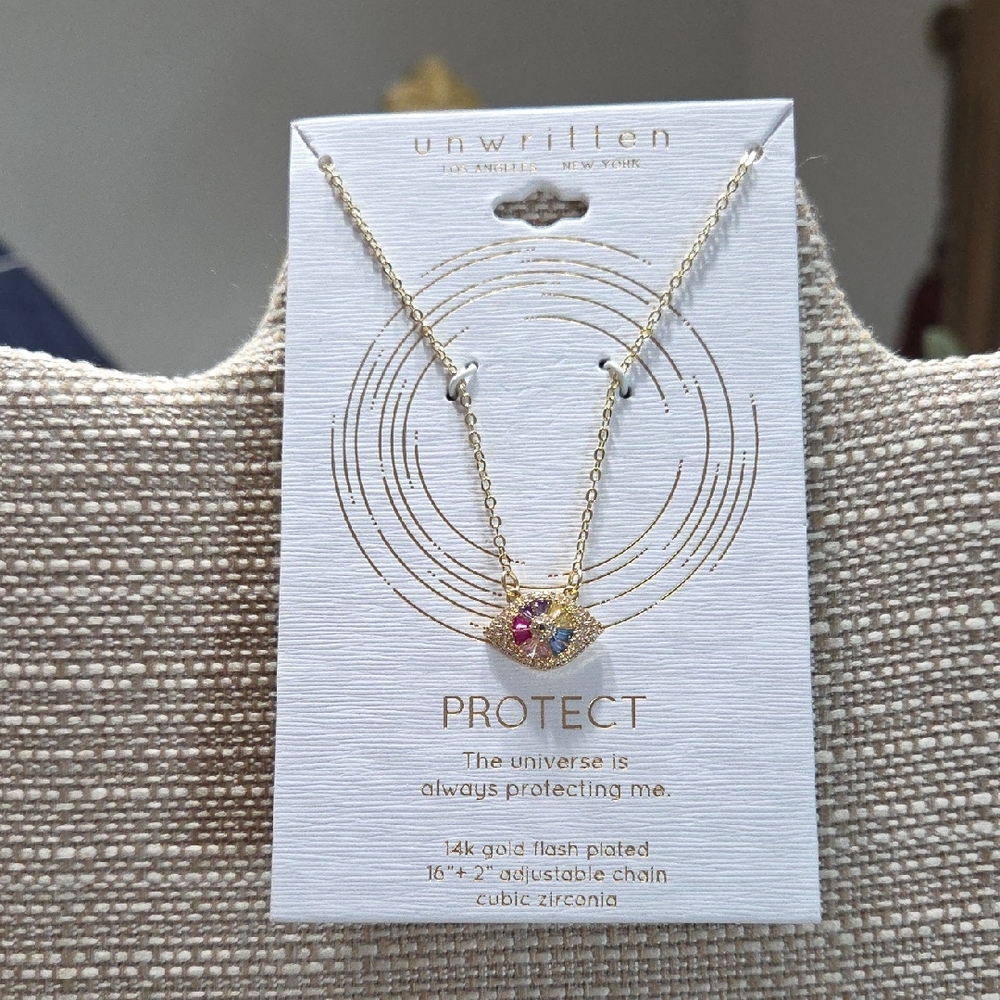 Unwritten Gold and Pink Heart Necklace with Cubic Zirconia